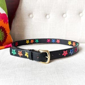 Vintage Festive Liz Claiborne Leather Belt Silver Buckle Size Large